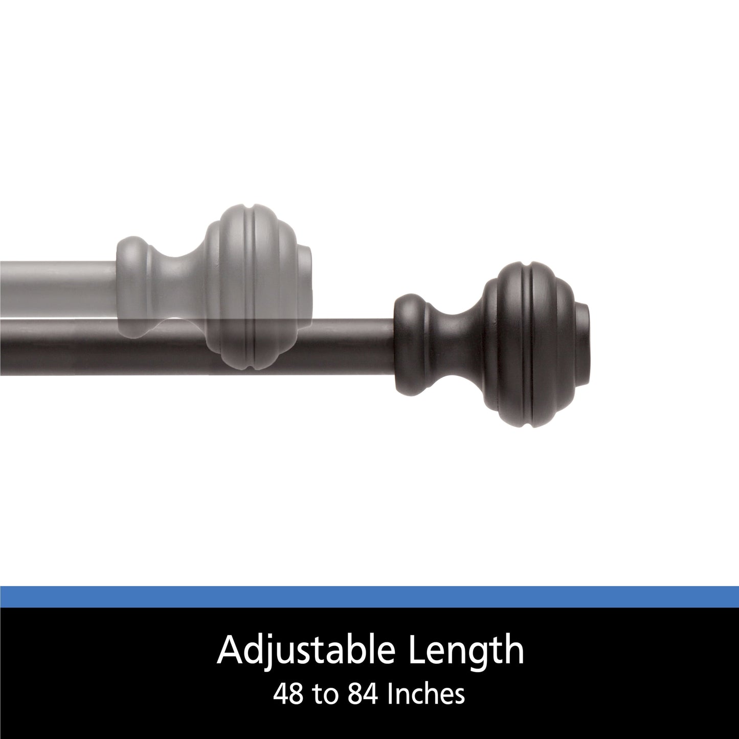 48-84 In. Cedric Adjustable Petite Cafe Curtain Rod, 1/2 In. Diameter, Black
